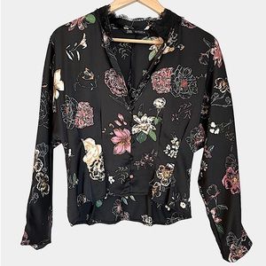 Zara Floral Print Satin Effect Blouse in Small